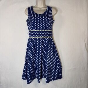 Women's Blue White Polka Dot FitFlare Dress Size 6 Retro 1950s Rockabilly Pin up